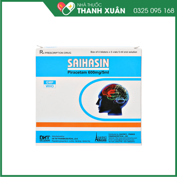 Saihasin 600mg/5ml hỗ trợ điều trị suy giảm trí nhớ, kém tập trung, chóng mặt.
